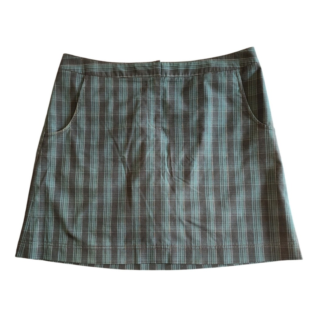 Annika Women Golf Skort Green Grey Plaid Performance Athletic Size 14